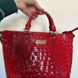 Brahmin Glossy Red Croc-Embossed Tote